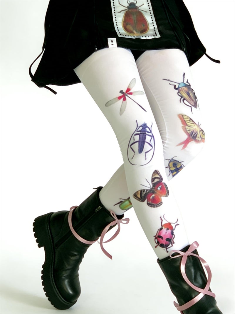 JOLILUNA Whimsy Twee Bug Print Funky Tights (white-7,One Size) - Image 2