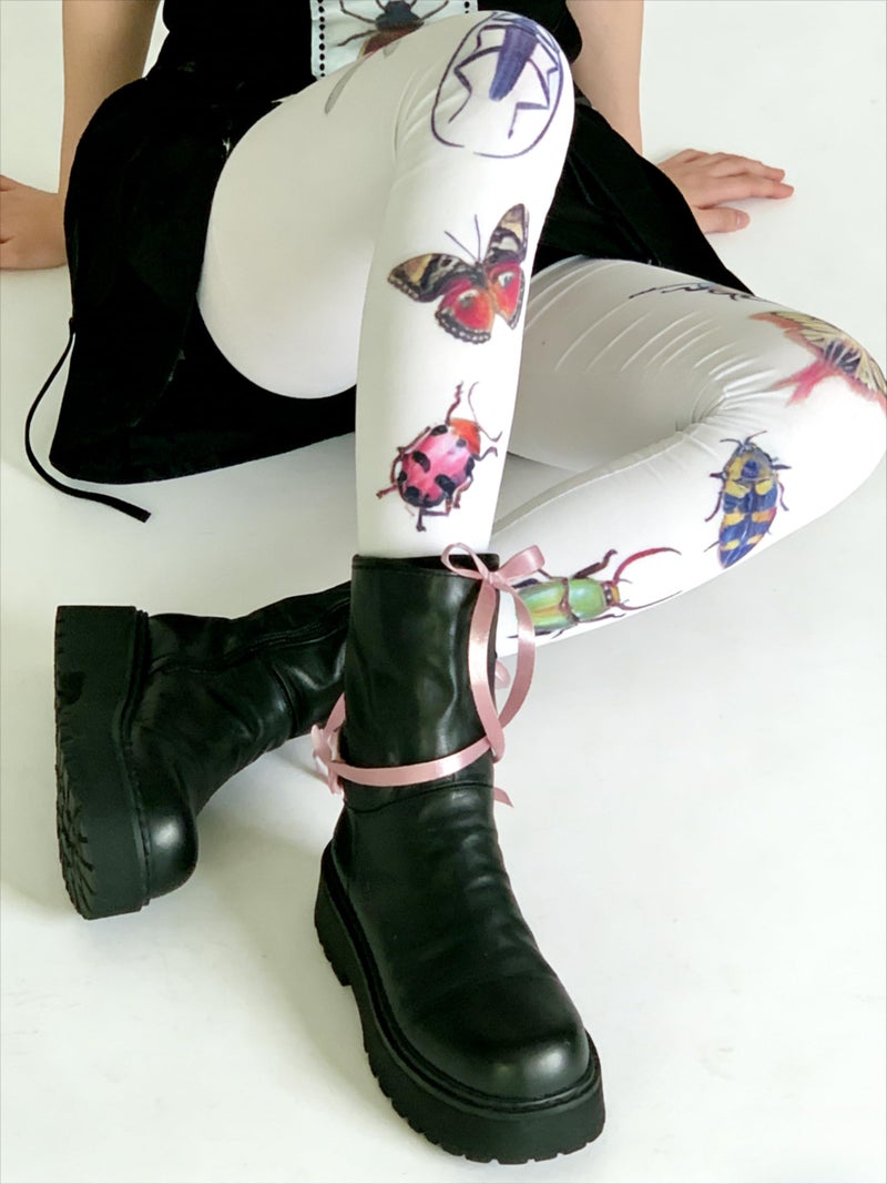 JOLILUNA Whimsy Twee Bug Print Funky Tights (white-7,One Size) - Image 1