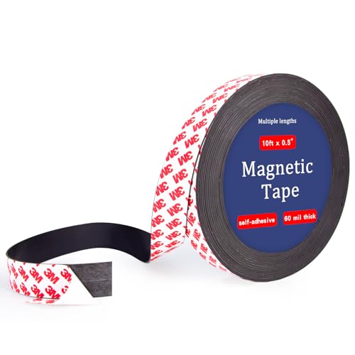 Towjug 10 Feet x1/2 in Magnetic Tape Strips Roll with 3M Adhesive Backing, Flexible Sticky Magnet Tape for Lightweight Craft DIY Projects, Whiteboards and Fridge Organization (0.06" Thick) - Image 1