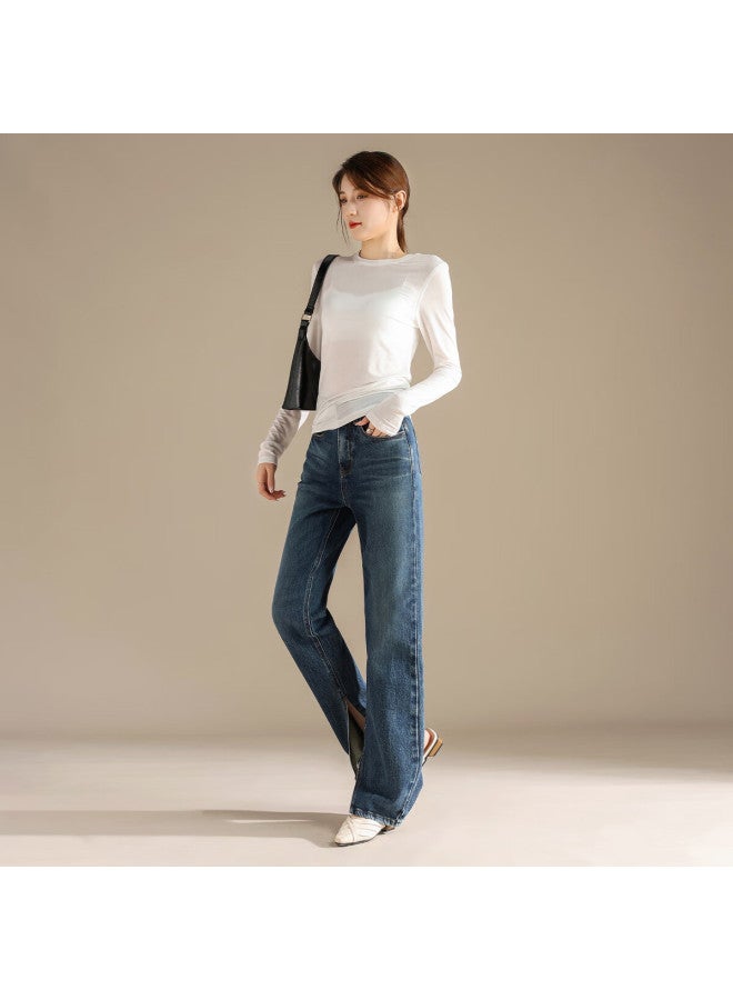 Rain.cun Split Straight-leg Jeans For Women, High-end Fashionable Spring And Autumn New Style Slimming ette Pants Long Trousers - Image 5
