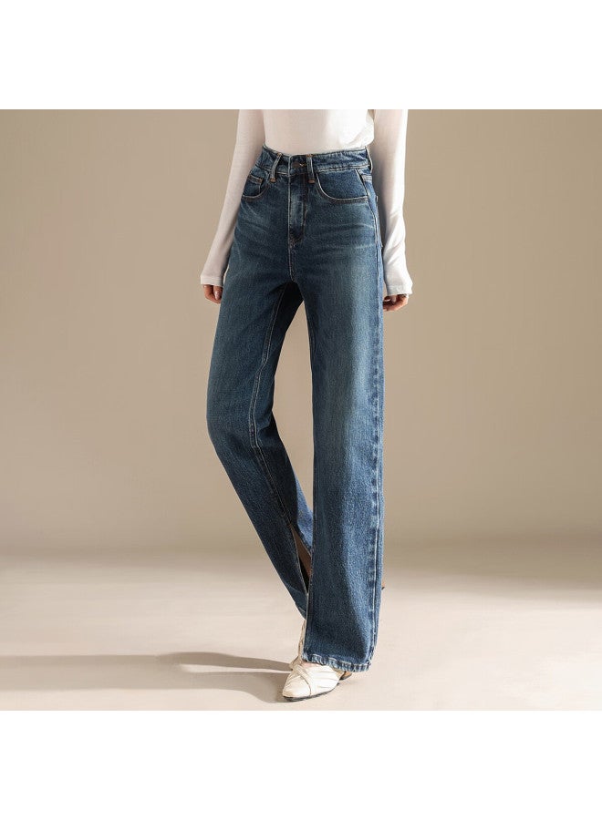 Rain.cun Split Straight-leg Jeans For Women, High-end Fashionable Spring And Autumn New Style Slimming ette Pants Long Trousers - Image 3
