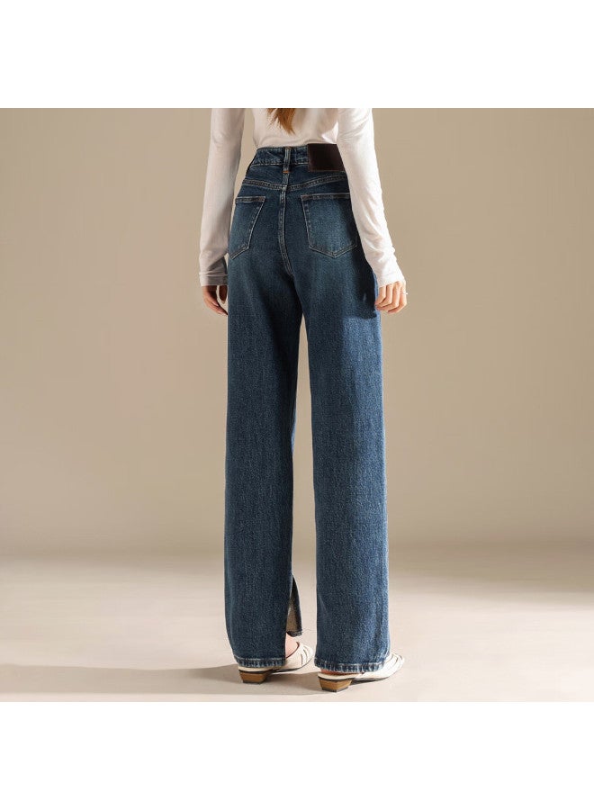Rain.cun Split Straight-leg Jeans For Women, High-end Fashionable Spring And Autumn New Style Slimming ette Pants Long Trousers - Image 2