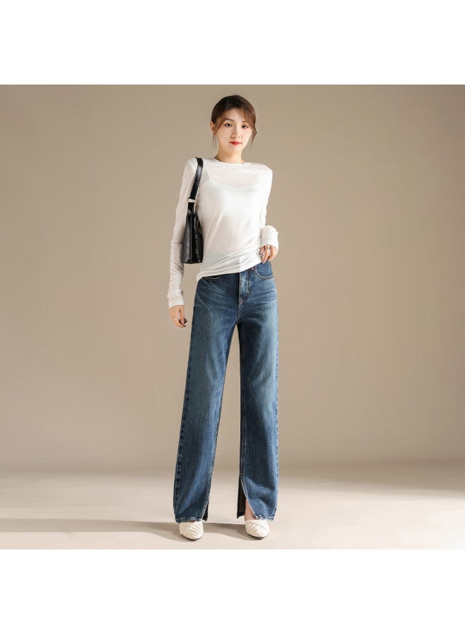 Rain.cun Split Straight-leg Jeans For Women, High-end Fashionable Spring And Autumn New Style Slimming ette Pants Long Trousers - Image 4