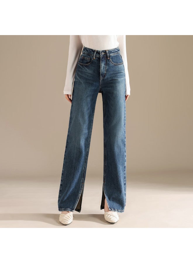 Rain.cun Split Straight-leg Jeans For Women, High-end Fashionable Spring And Autumn New Style Slimming ette Pants Long Trousers - Image 1