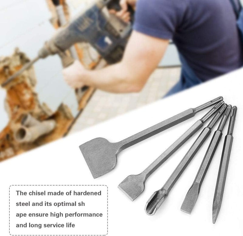 klarako SDS Plus Chisel Set, 5pcs Concrete Drill Bit Set Rotary Hammer Bits Kit with Point Chisel, Flat Chisel and Groove Chisel - Image 2