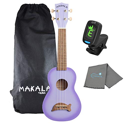 Kala Purple Burst Dolphin Makala Soprano Ukulele - MK-SD/PLBURST Bundle with a Tuner and Lumintrail Polishing Cloth - Image 1