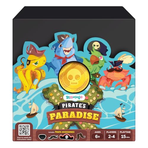 Bloomingo Board Game - Pirate's Paradise: Exciting Pirate Treasure Hunt Adventure Game for Kids & Adults; Explore the Island Collect Skullings and Win; Birthday Gift for Ages 6,7,8,9,10,11,12 & More - Image 1