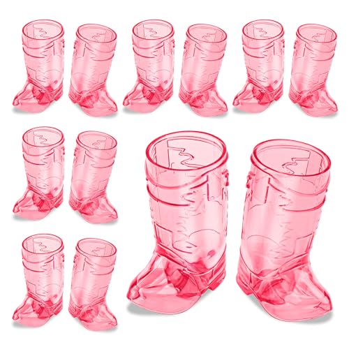 SAIAOKJ Cowboy Boot Shot Glasses, 12 Pcs 1 Oz Mini Plastic Boot Shot Glass, Reusable Plastic Boot Cups for Cowboy Cowgirl Western Theme Party Supplies Bachelorette Birthday Party Favors (Rose Red) - Image 1