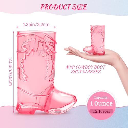 SAIAOKJ Cowboy Boot Shot Glasses, 12 Pcs 1 Oz Mini Plastic Boot Shot Glass, Reusable Plastic Boot Cups for Cowboy Cowgirl Western Theme Party Supplies Bachelorette Birthday Party Favors (Rose Red) - Image 3