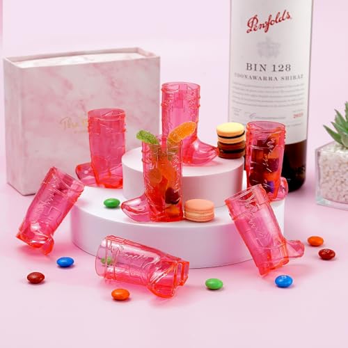 SAIAOKJ Cowboy Boot Shot Glasses, 12 Pcs 1 Oz Mini Plastic Boot Shot Glass, Reusable Plastic Boot Cups for Cowboy Cowgirl Western Theme Party Supplies Bachelorette Birthday Party Favors (Rose Red) - Image 4