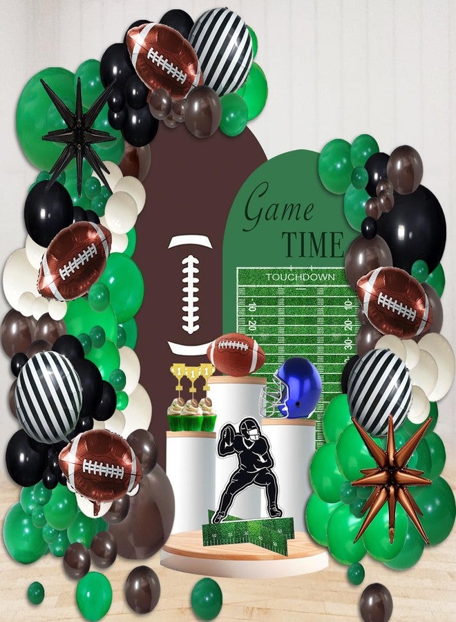 Vecacosic Football Balloon Arch Garland Kit Superbowl Balloon Arch With Black White Green And Brown Latex Balloons Football Foil Balloons Mylar Stars Superbowl Football Party Decorations (141 PCS) - Image 1