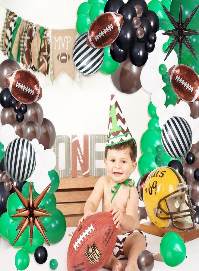 Vecacosic Football Balloon Arch Garland Kit Superbowl Balloon Arch With Black White Green And Brown Latex Balloons Football Foil Balloons Mylar Stars Superbowl Football Party Decorations (141 PCS) - Image 4