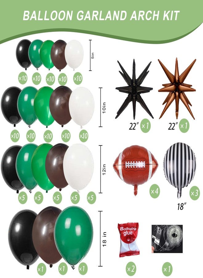 Vecacosic Football Balloon Arch Garland Kit Superbowl Balloon Arch With Black White Green And Brown Latex Balloons Football Foil Balloons Mylar Stars Superbowl Football Party Decorations (141 PCS) - Image 2