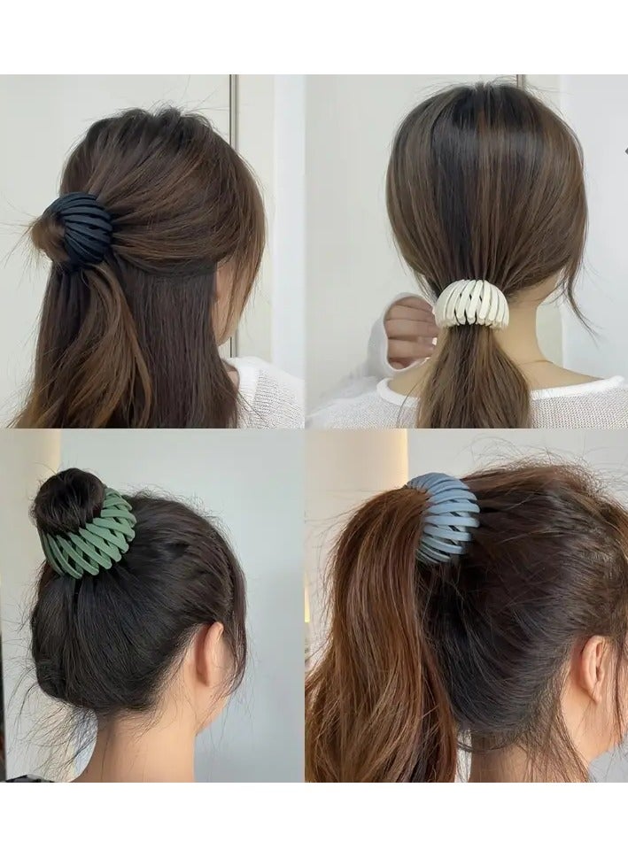 Goolsky 5pc Fantasy Themed Matte Bun Ponytail Hair Clip, Semicircular Plastic Hair Accessory with Bow Embellishment for Women, Prom Occasion - Image 5