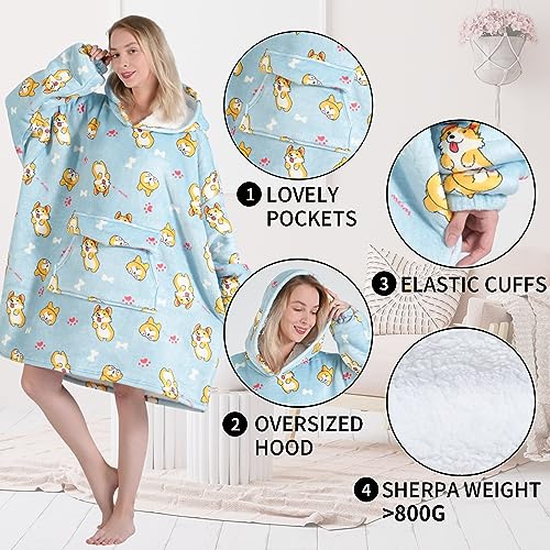 Fiosnow Corgi Blanket Hoodies for Women and Men Adult Oversize Wearable Blanket Hoodies for Soft and Warm - Image 3