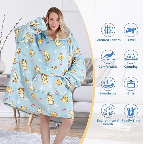 Fiosnow Corgi Blanket Hoodies for Women and Men Adult Oversize Wearable Blanket Hoodies for Soft and Warm - Image 5