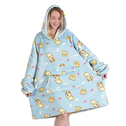 Fiosnow Corgi Blanket Hoodies for Women and Men Adult Oversize Wearable Blanket Hoodies for Soft and Warm - Image 1