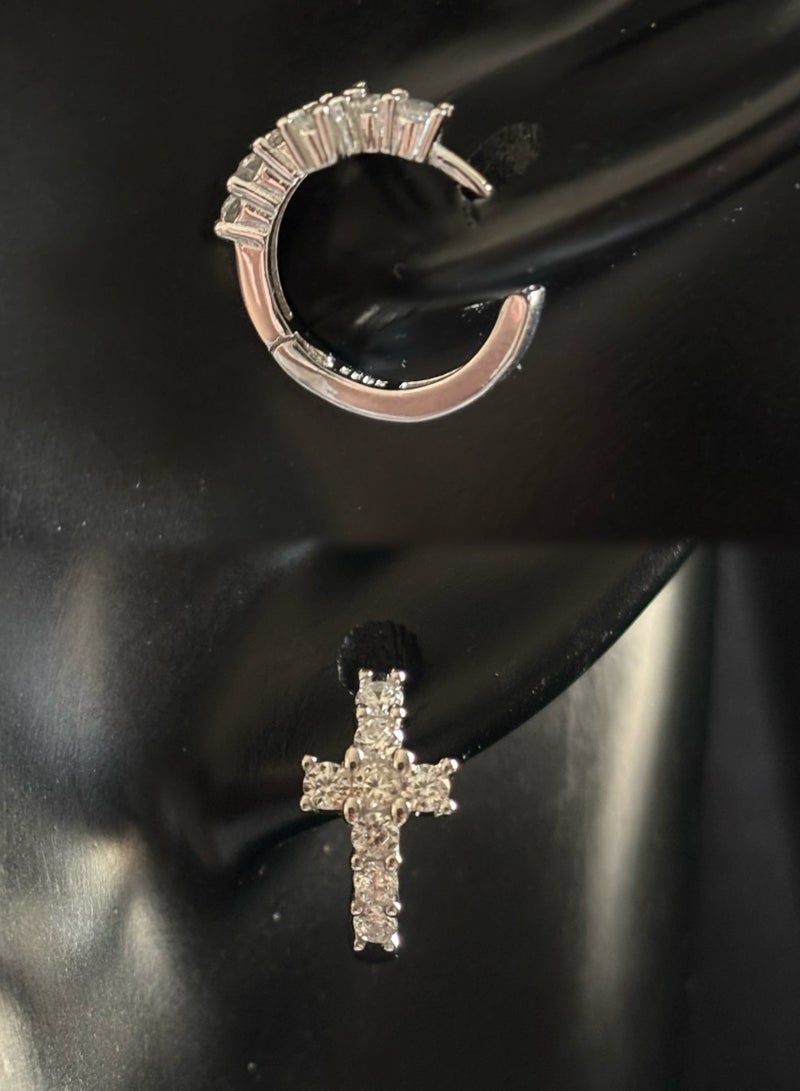 Plane Trees S925 Sterling Silver Hoop Earrings with Crystal Cross – Elegant Micro-Pavé Design for Women - Image 2
