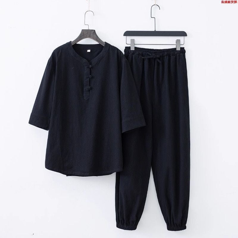 Ju Shifu Men'S Chinese Style Buddhist Style Zen Style Plain Clothes Suit Cotton And Linen Dress For Worshipping Buddha Clothes Zen Dress Women'S Meditation Tang Suit - Image 1