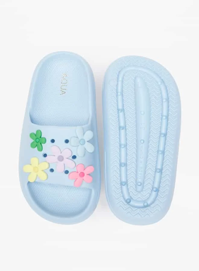 أكوا Girls Floral Accent Slip-On Slide Slippers