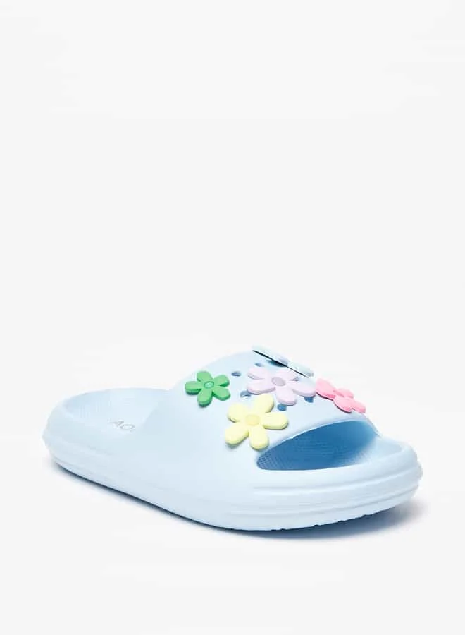أكوا Girls Floral Accent Slip-On Slide Slippers