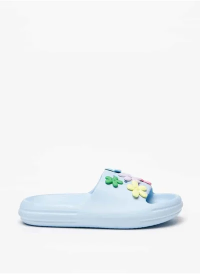 أكوا Girls Floral Accent Slip-On Slide Slippers