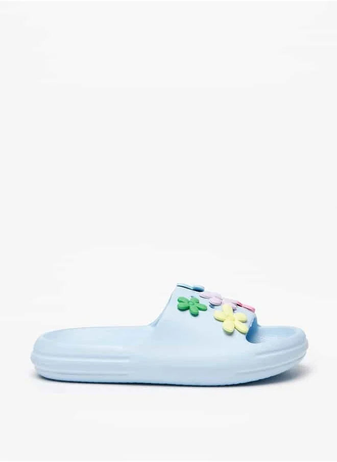أكوا Girls Floral Accent Slip-On Slide Slippers