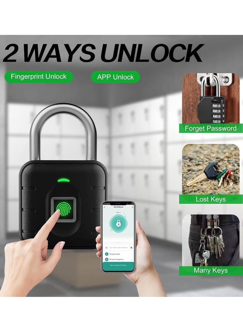 Smart Fingerprint Padlock – Bluetooth APP Unlock, Biometric Keyless Security Lock for Gym Locker, Luggage, Bags, Door, Fence & Storage - Image 4