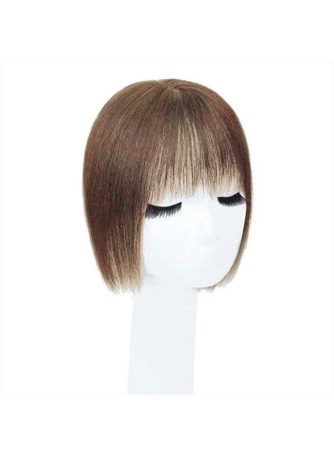 LesafeV Middle Part Silk Part Base Human Hair Topper 7x10cm Crown Straight Clip in Hairpiece with Wispy Fringe 20cm Medium Brown - Image 1