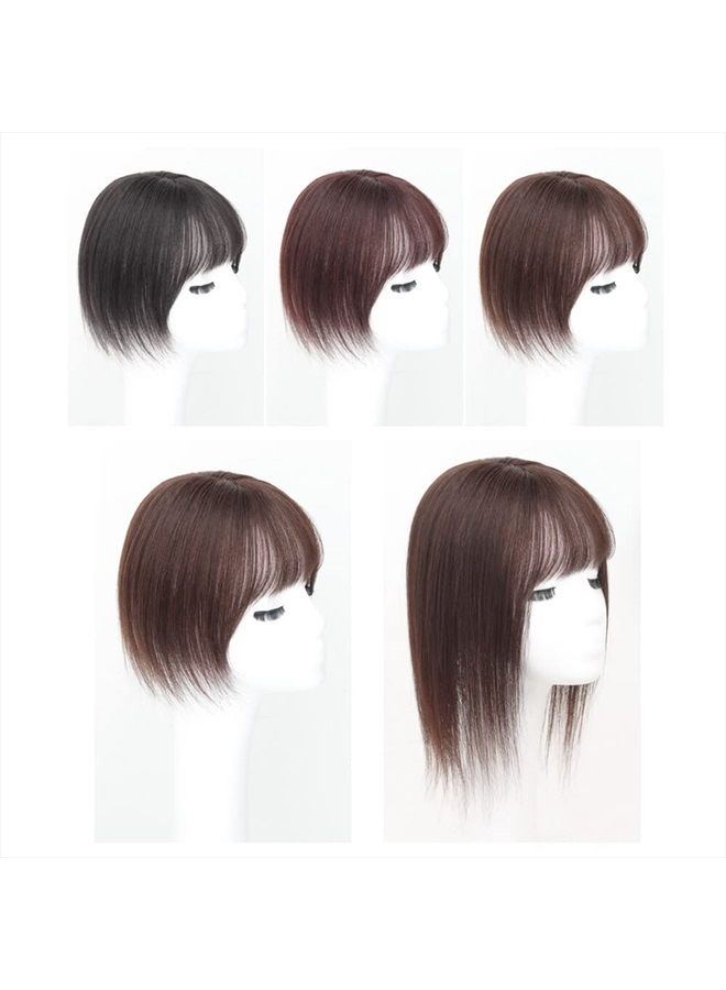 LesafeV Middle Part Silk Part Base Human Hair Topper 7x10cm Crown Straight Clip in Hairpiece with Wispy Fringe 20cm Medium Brown - Image 4