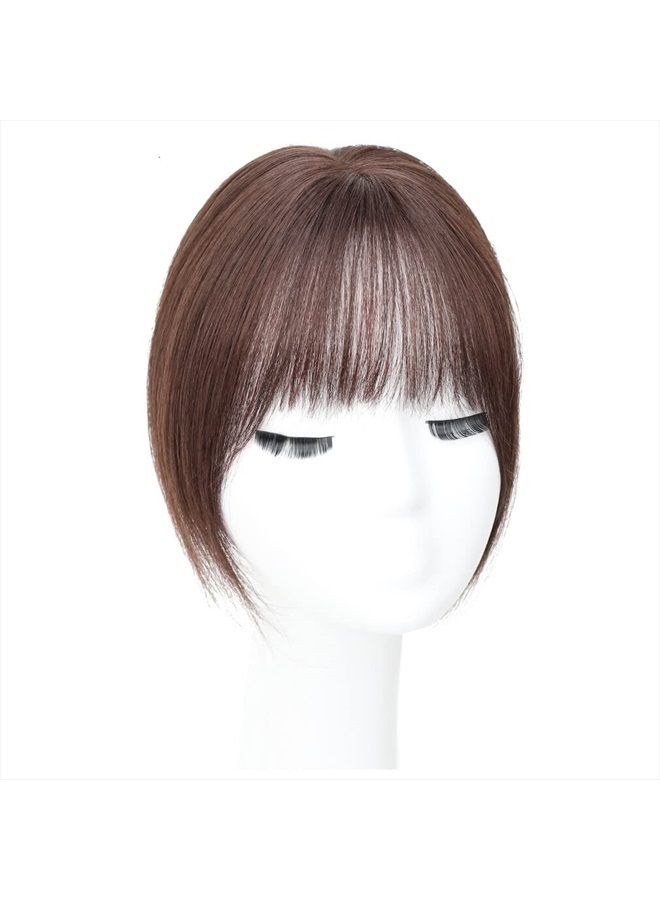 LesafeV Middle Part Silk Part Base Human Hair Topper 7x10cm Crown Straight Clip in Hairpiece with Wispy Fringe 20cm Medium Brown - Image 3