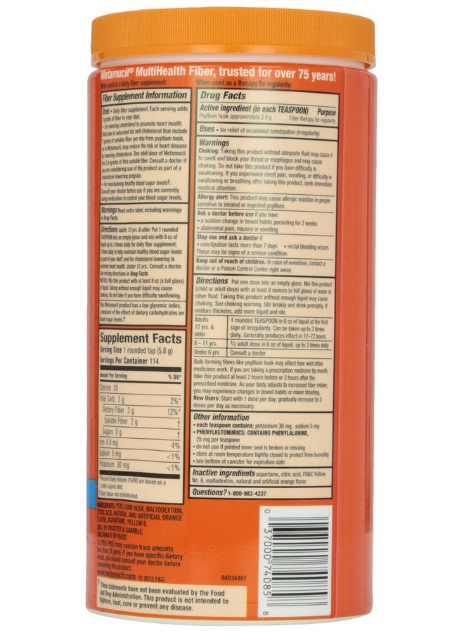 Metamucil Metamucil, Smooth Texture, Sugar Free, Orange,Powder, 23.4 oz - Image 2