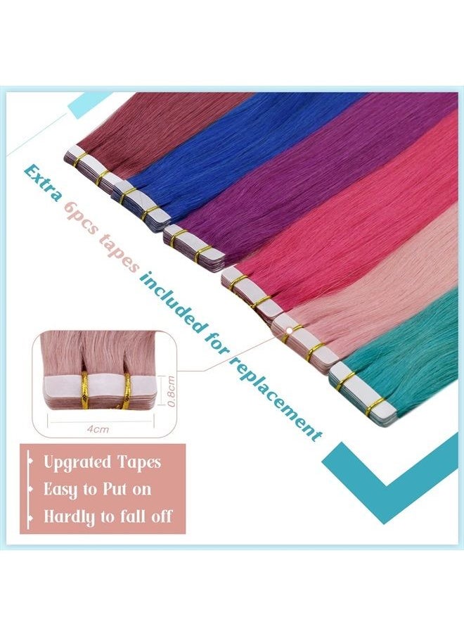 RUNATURE Light Pink Tape in Hair Extensions Human Hair Highlight for Party 14 Inch Full Ends Colored Tape in Human Hair Extensions Pink Silky Pale Pink Tape in Real Hair Extensions Natural Hair 20g 5p  - Image 5