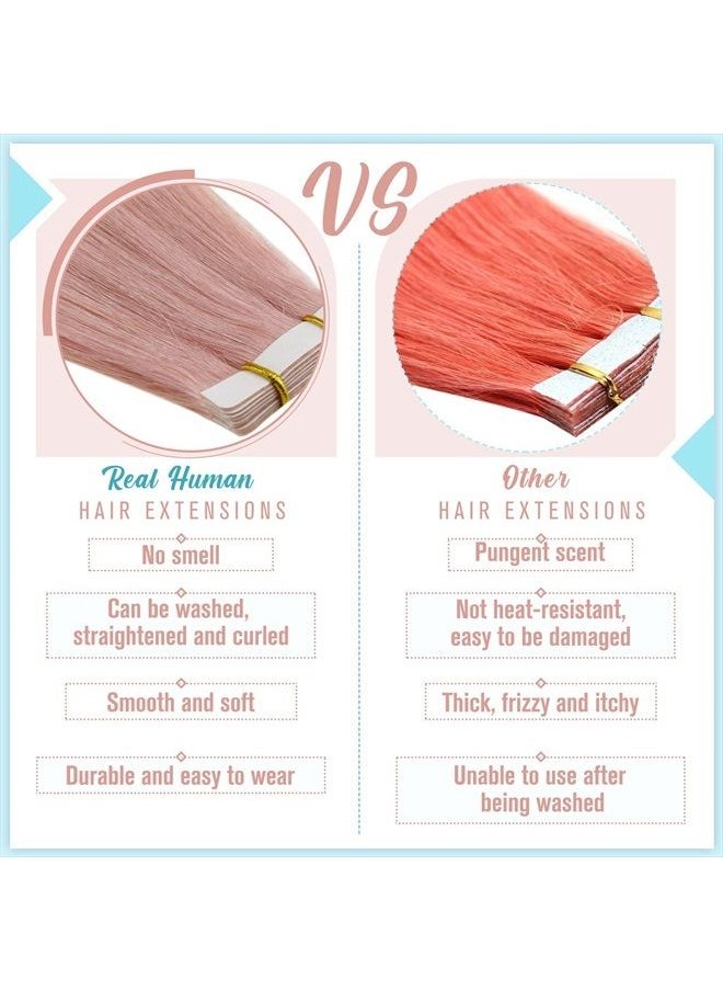 RUNATURE Light Pink Tape in Hair Extensions Human Hair Highlight for Party 14 Inch Full Ends Colored Tape in Human Hair Extensions Pink Silky Pale Pink Tape in Real Hair Extensions Natural Hair 20g 5p  - Image 4