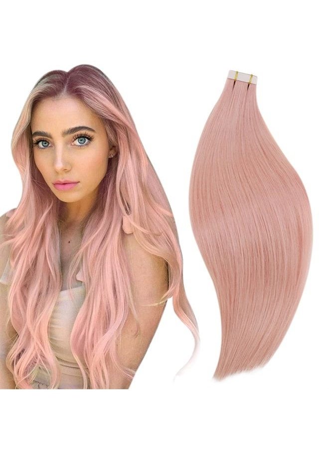 RUNATURE Light Pink Tape in Hair Extensions Human Hair Highlight for Party 14 Inch Full Ends Colored Tape in Human Hair Extensions Pink Silky Pale Pink Tape in Real Hair Extensions Natural Hair 20g 5p  - Image 1