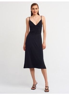 Dilvin Women's Black Pleated Long Dress 90342  - Image 1