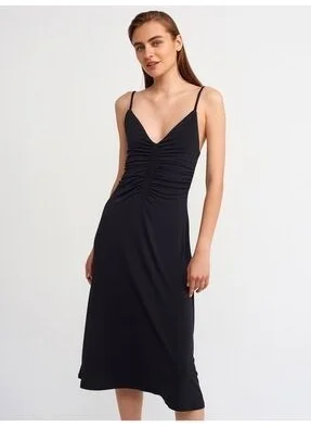 ديلفين Women's Black Pleated Long Dress 90342
