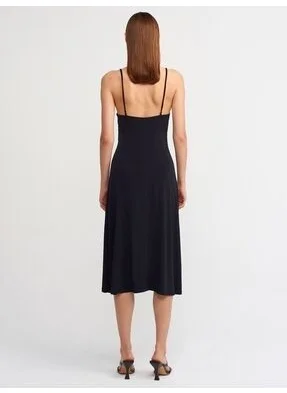 ديلفين Women's Black Pleated Long Dress 90342
