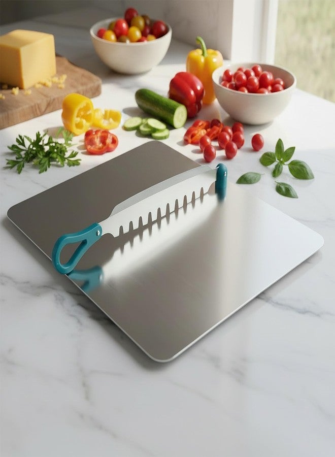 SUPERMOM Steel Chopping Board 1 Pc – Stainless Steel Multifunctional Cut & Chop Vegetable Slicer Tool – Adjustable Cutting Guide with Non Slip Handle for Uniform Slicing of Carrots, Beans & Vegetables - Image 1