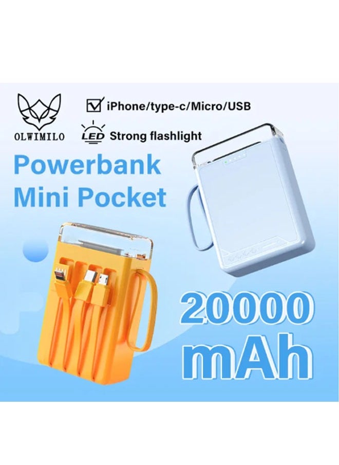 General - Power Bank 20000mAh Original Small Power Bank Power Bank Mini Size Equipped with 4 Wire Lanyard LED Light Digital Power Display iphone+type-c+Micro+USB - Image 1
