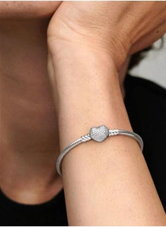 Pandora Violet Pandora Jewelry Moments Sparkling Heart Clasp Snake Chain Charm Cubic Zirconia Bracelet in Sterling Silver  - Image 4