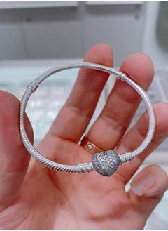 Pandora Violet Pandora Jewelry Moments Sparkling Heart Clasp Snake Chain Charm Cubic Zirconia Bracelet in Sterling Silver  - Image 5