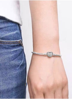 Pandora Violet Pandora Jewelry Moments Sparkling Heart Clasp Snake Chain Charm Cubic Zirconia Bracelet in Sterling Silver  - Image 2