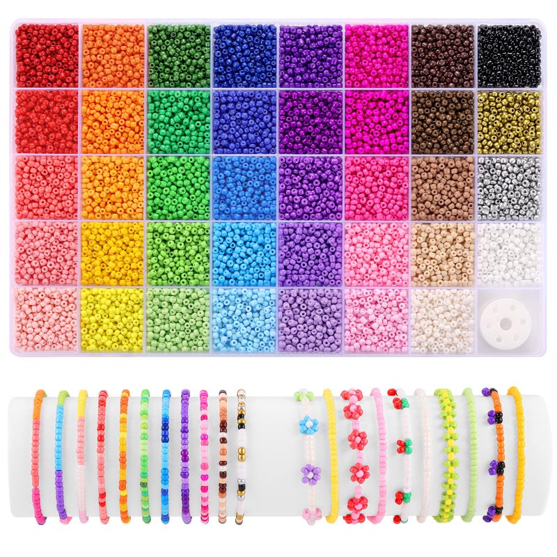 Funtopia 39 Colors 3mm Seed Beads 9600pcs Small Beads for Jewelry Making Tiny Craft Beads for Bracelet Making