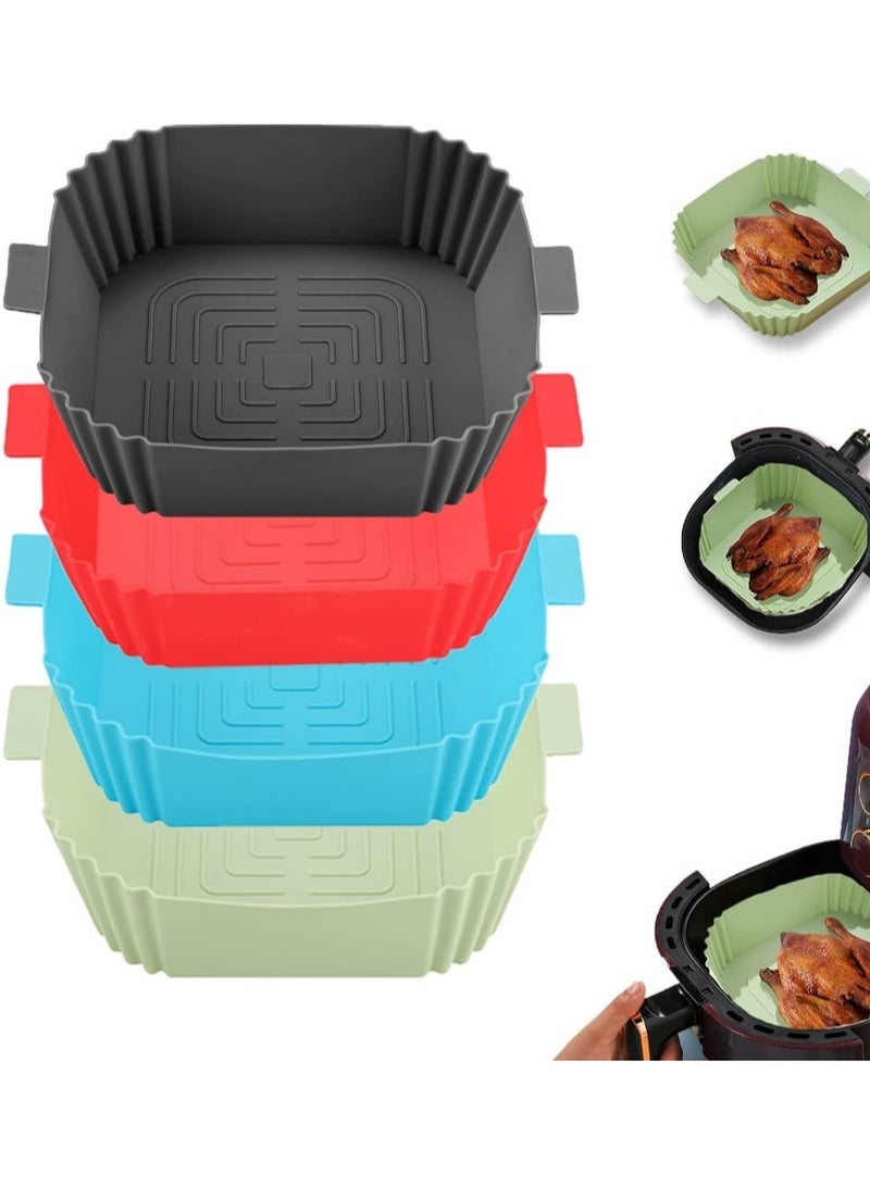 4 Pack  Air Fryer Pans Non-Stick Silicone, Food Safe Square Air Fryer Silicone Pan Mold for Air Fryer, Air Fryer Liner Replacement for Flammable Parchment Paper, Reusable Oven Basket, Kitchen Oven Accessories,  (Multiple Colors Random) - Image 1