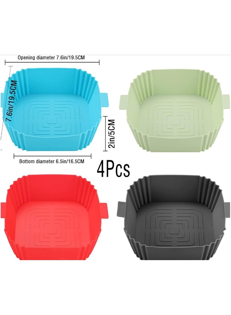 4 Pack  Air Fryer Pans Non-Stick Silicone, Food Safe Square Air Fryer Silicone Pan Mold for Air Fryer, Air Fryer Liner Replacement for Flammable Parchment Paper, Reusable Oven Basket, Kitchen Oven Accessories,  (Multiple Colors Random) - Image 2