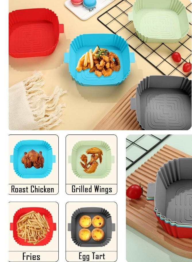 4 Pack  Air Fryer Pans Non-Stick Silicone, Food Safe Square Air Fryer Silicone Pan Mold for Air Fryer, Air Fryer Liner Replacement for Flammable Parchment Paper, Reusable Oven Basket, Kitchen Oven Accessories,  (Multiple Colors Random) - Image 4