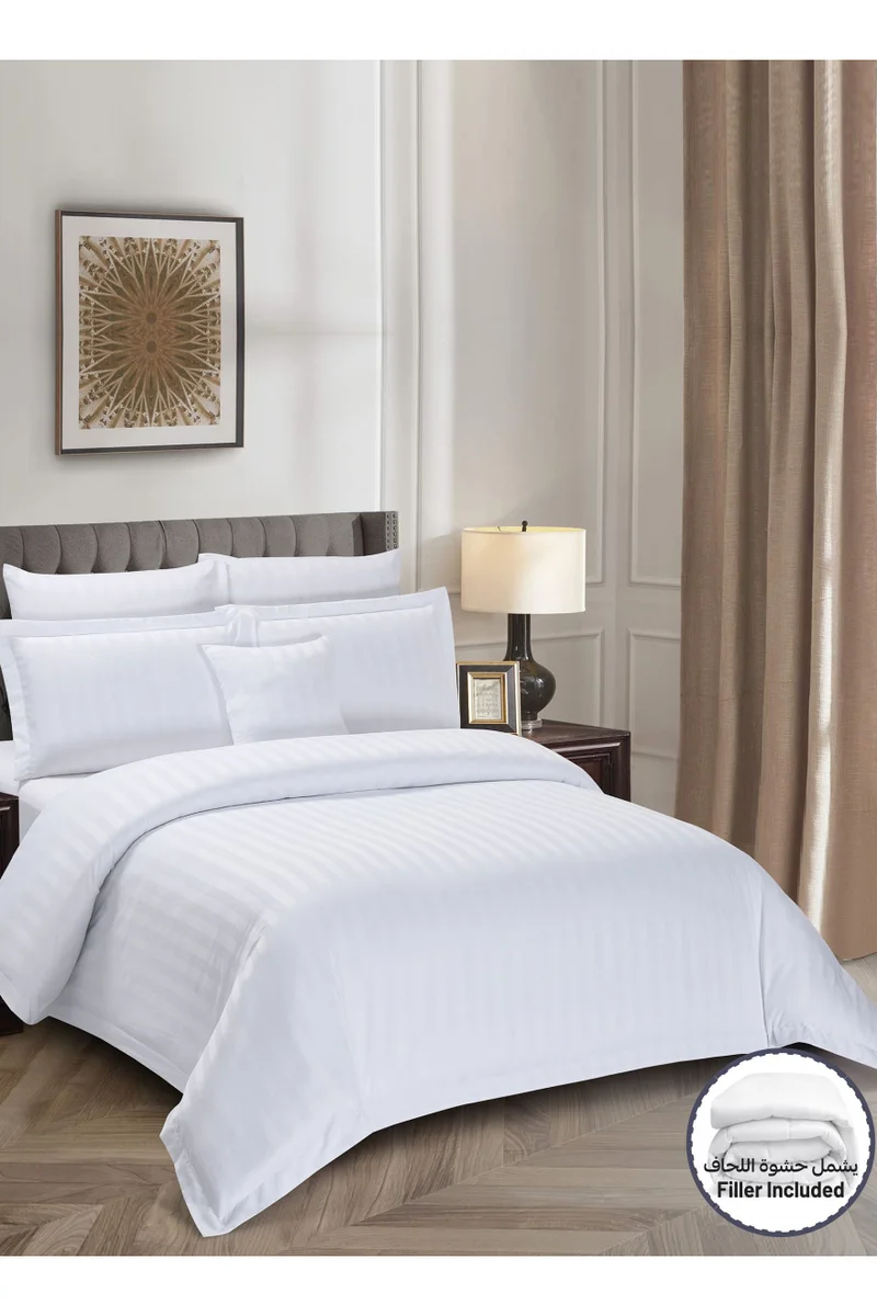 دوناتيلا Striped Comforter Set, King Size (260x240 cm), 8-Piece Hotel Bedding with 350 GSM Filling – Comforter, Comforter Cover, Fitted Sheet, Pillowcases &amp; Cushion Cover