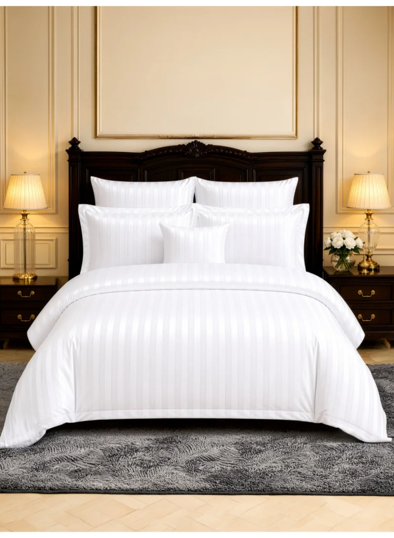 Hotel Striped Comforter Set, Fits 200x200 cm Size Bed, Removable Duvet Filler Included, 8-Pcs King Size, 350 GSM Filling.