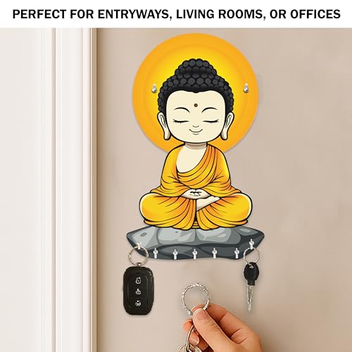 Rousrie Baby Krishna Wall-Mounted Key Holder Without Drill, Brown Wooden, Modern Style, No-Drill Decorative Design, 27x15x2 cm, 8 Hooks for Home Office - Image 3